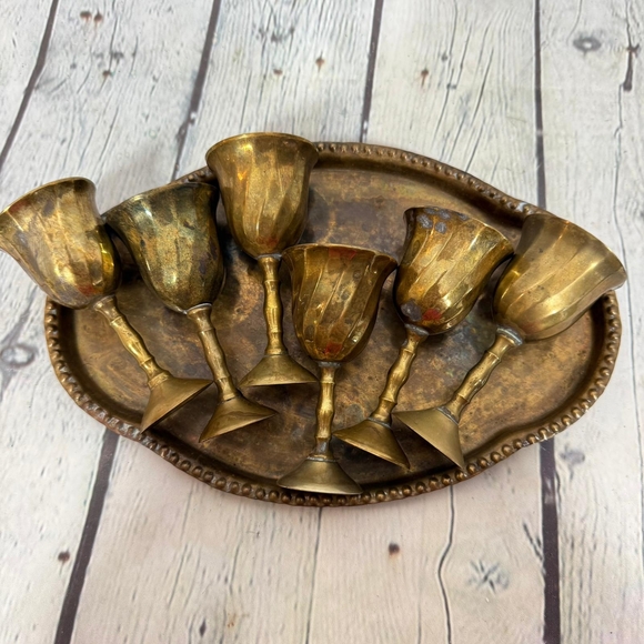 Vintage Brass Goblet Set with Tray - Picture 7 of 11